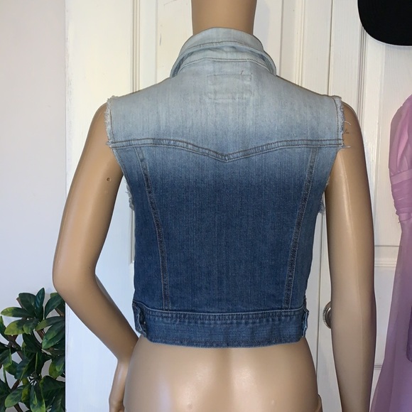 Sleeveless ombré blue denim crop vest with pockets S - Picture 10 of 12